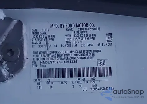 2016 Ford Transit Connect Xl z USA, uszkodzony, nr VIN NM0LS7E78G1264235